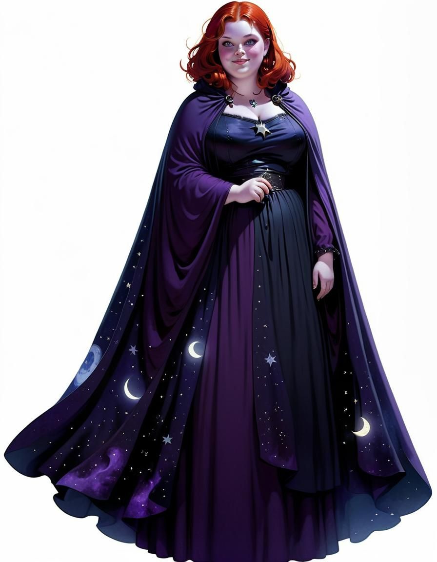 Friendly Obese Witch in Starry Night Chiaroscuro