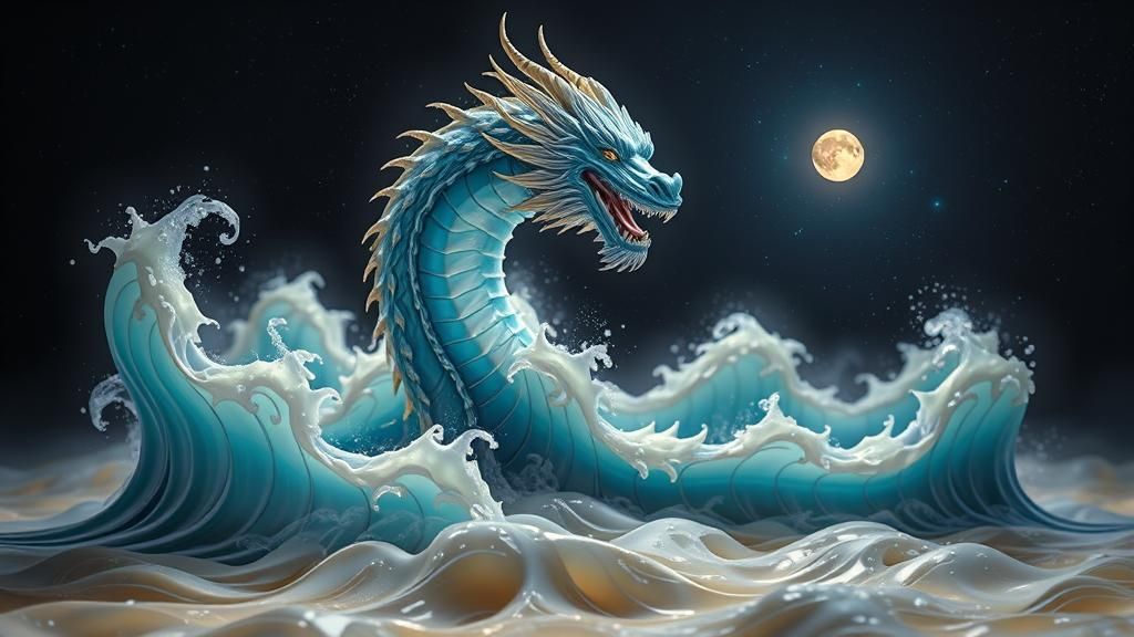 Lunar Dragon Wave in Dreamlike Fantasy Style