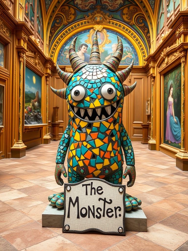 Whimsical Hundertwasser-Inspired Monster Statue