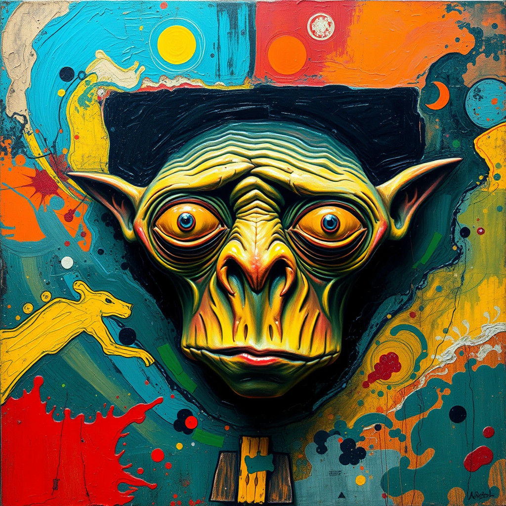 Confused Creature in Abstract Expressionist Style