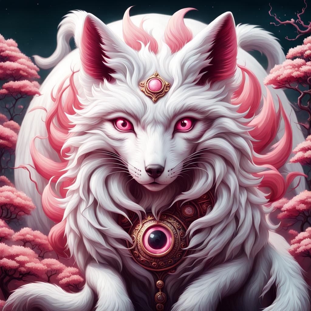Five-Tailed Kitsune with Multiple Eyes, Digital Painting