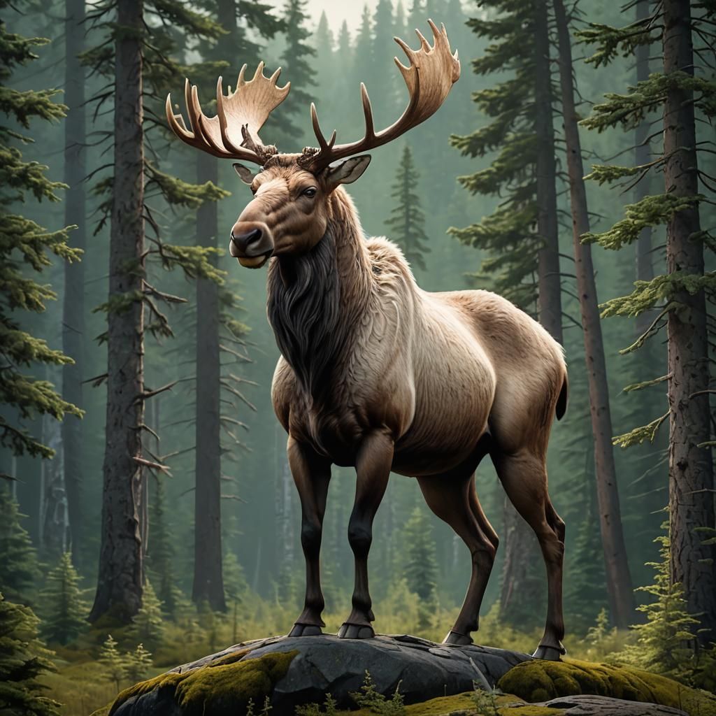 Magnificent Fantasy Moose-Camel in Boreal Forest