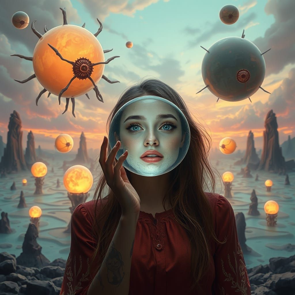 Surreal Crystal Ball Dreamscape: Fantastical Glowing World