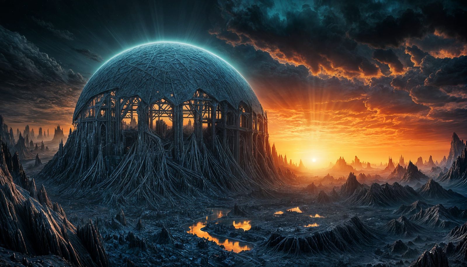 Surrealist Sunrise in a Granular, Textured Landscape