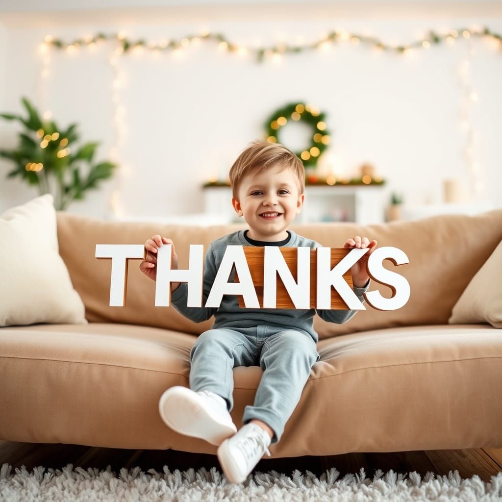 Cozy Living Room Scene with Grateful Boy