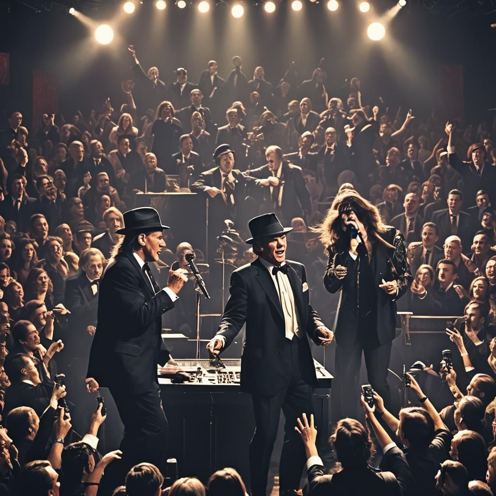 Sinatra and Osbourne Jam Session in Ravilious Style