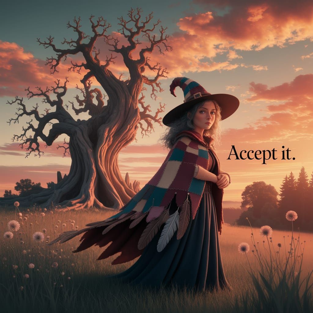 Solitary Witch at Sunset in Goya-Inspired Digital Art