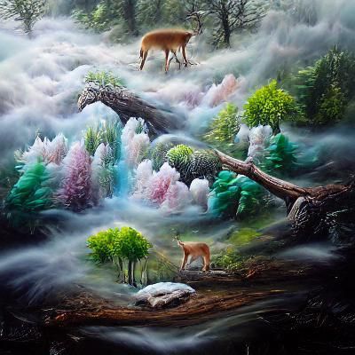 Ethereal Dream Landscape with Animal Spirits in 3D