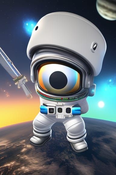Chibified Astronaut with Dagger in Space