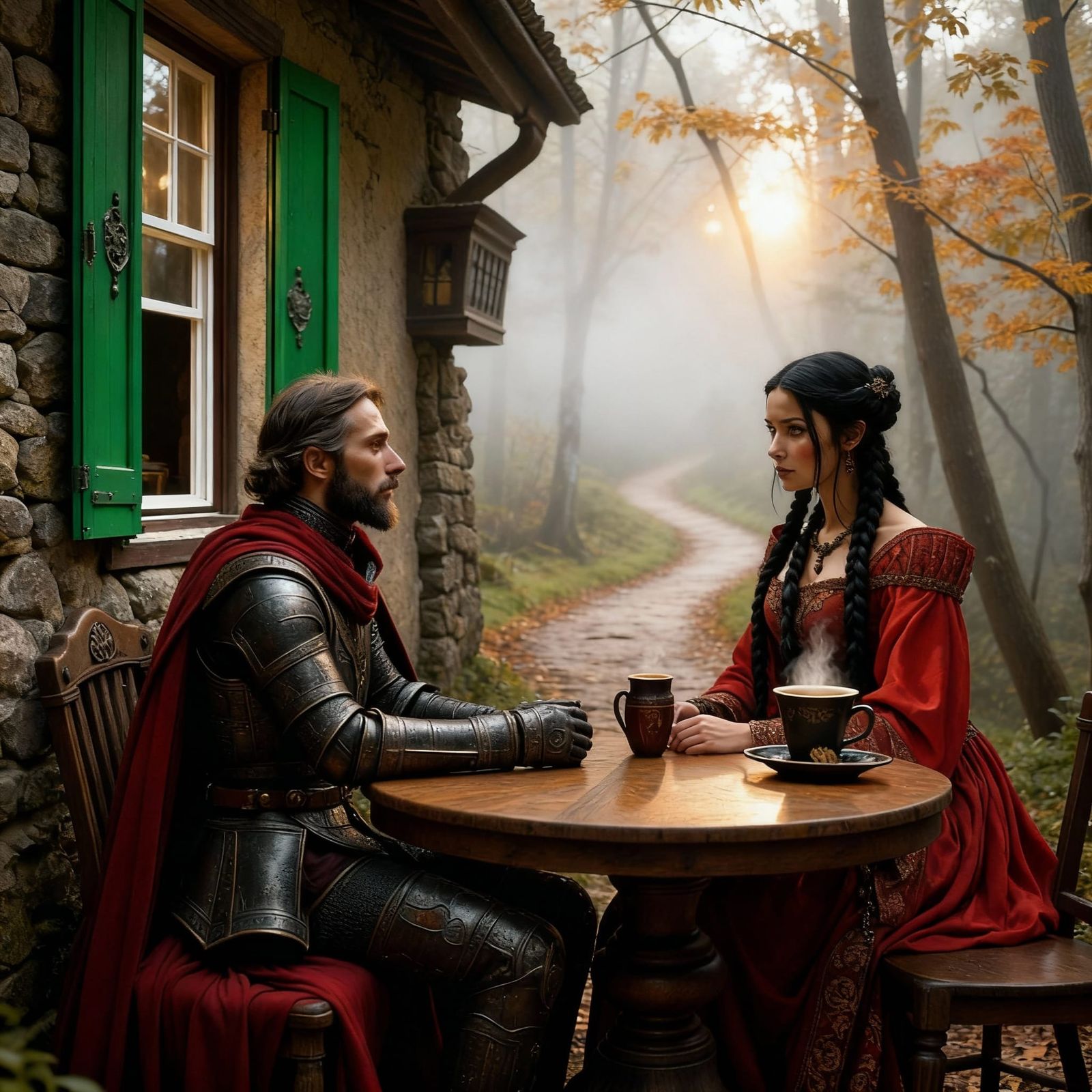 Knight and Young Tsarina Enjoying Coffee Together