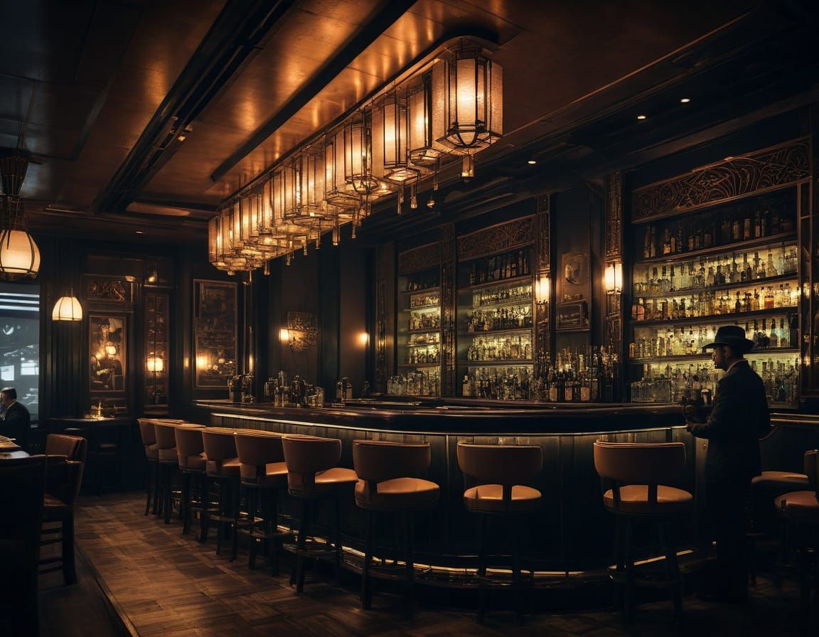 Noir Sci-Fi: Robotic Waiter in Futuristic Bar