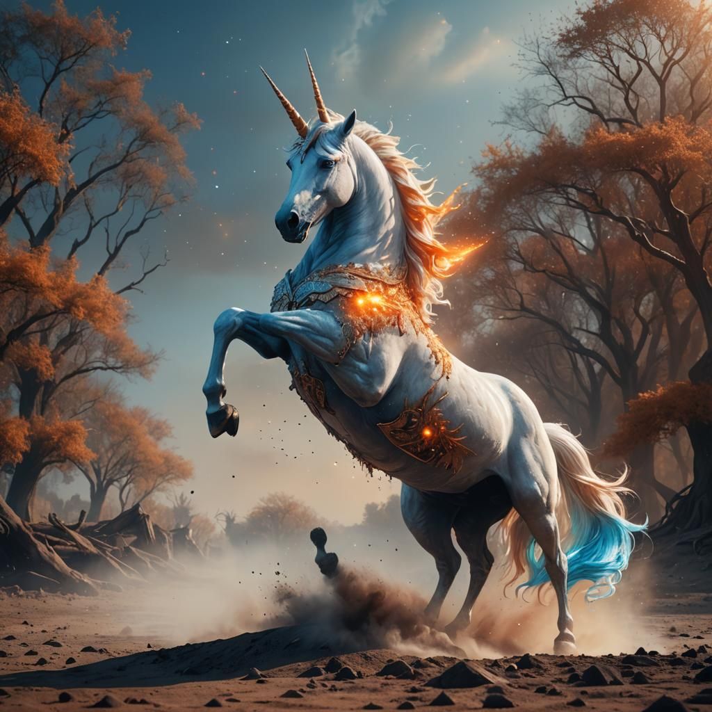 Majestic Unicorn in Vibrant Fantasy Landscape