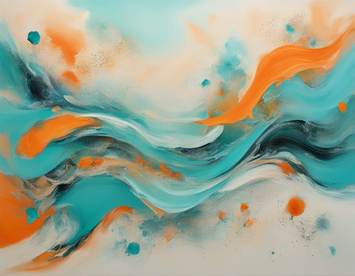 Abstract Surrealism Painting with Pale Orange and Turquoise