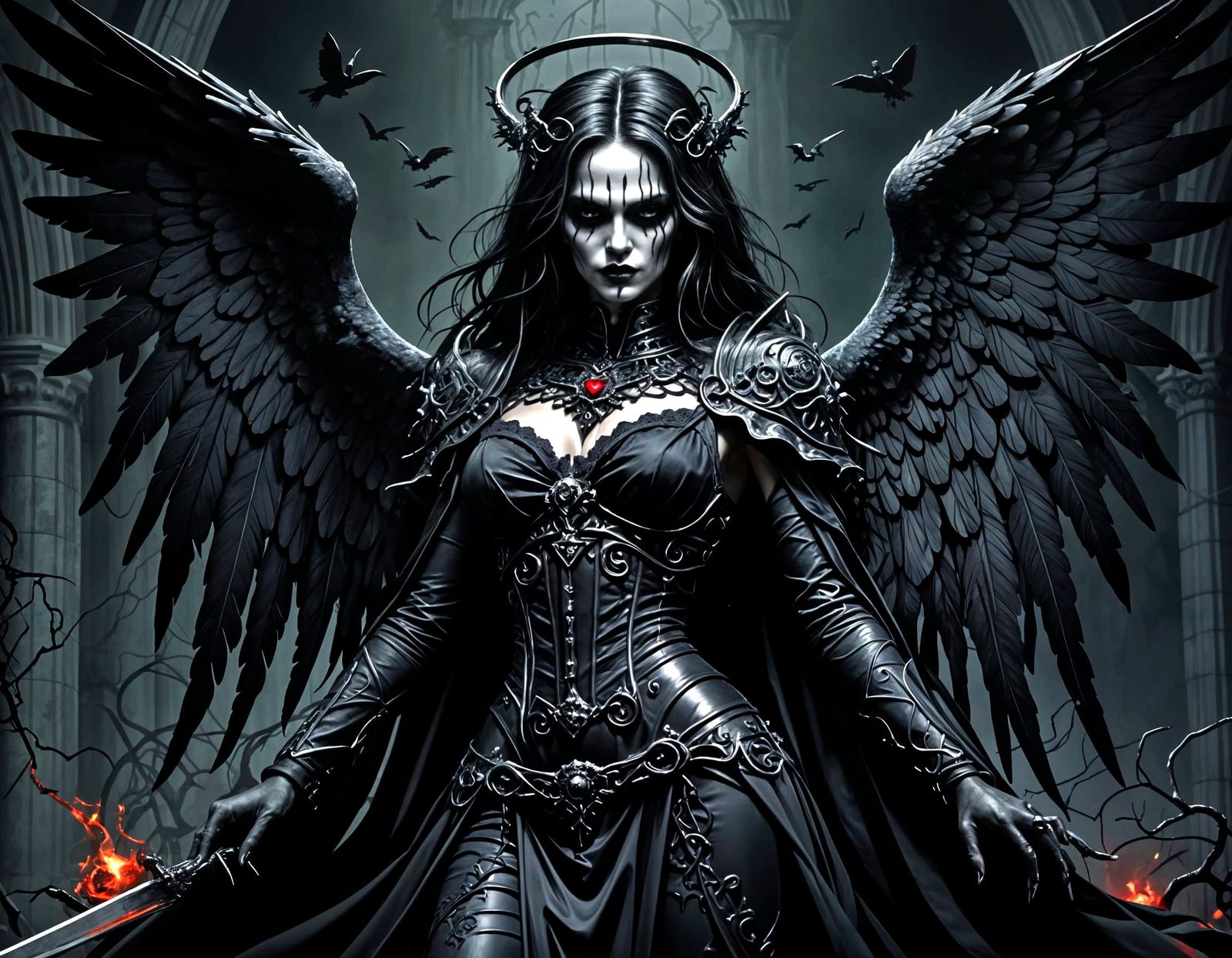 Gothic Angel of Death, Vivid Black Artwork