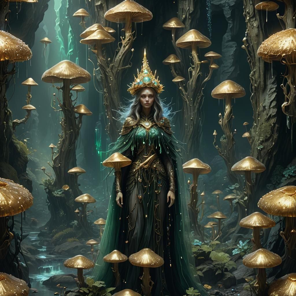 Mysterious Maiden in Crystal Cavern, Dark Fantasy Art