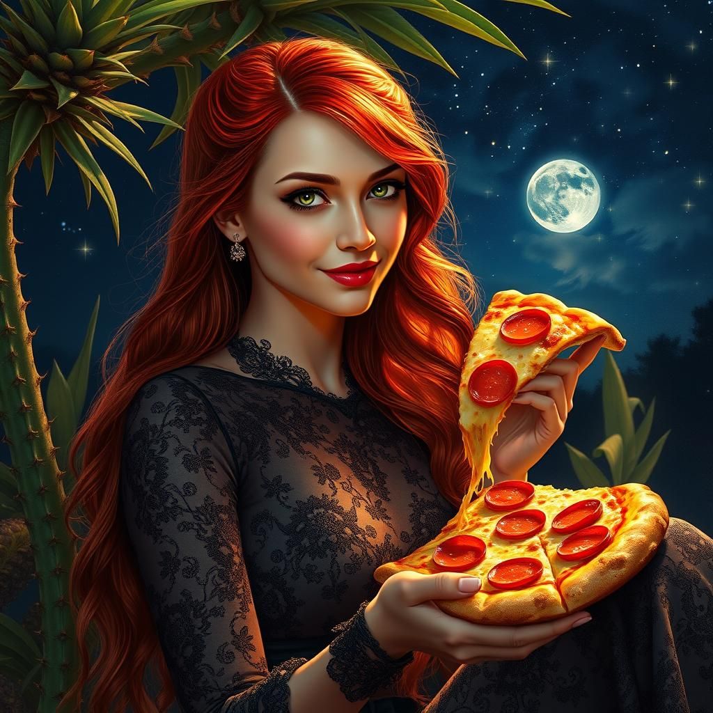 Victorian Woman Eats Pizza Under the Stars