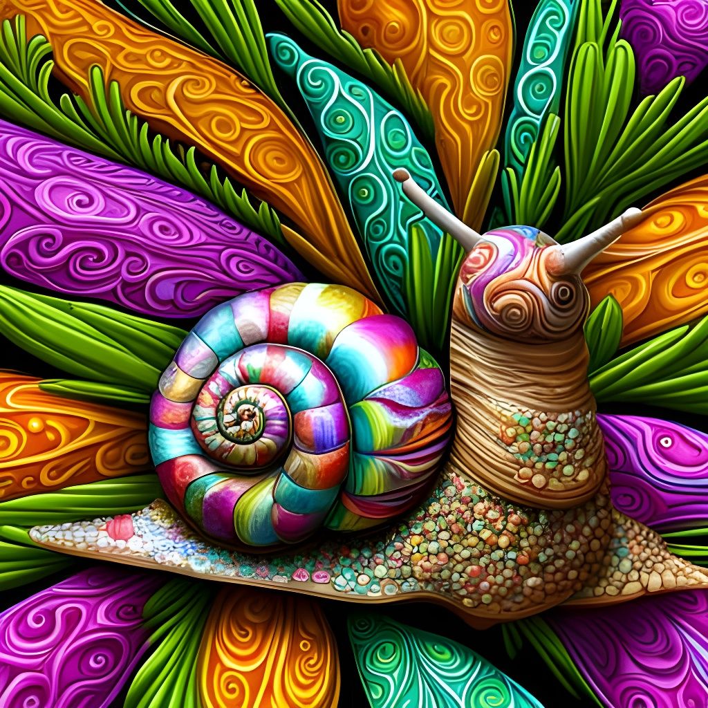 Colorful High-Poly Snail with Floral Shell