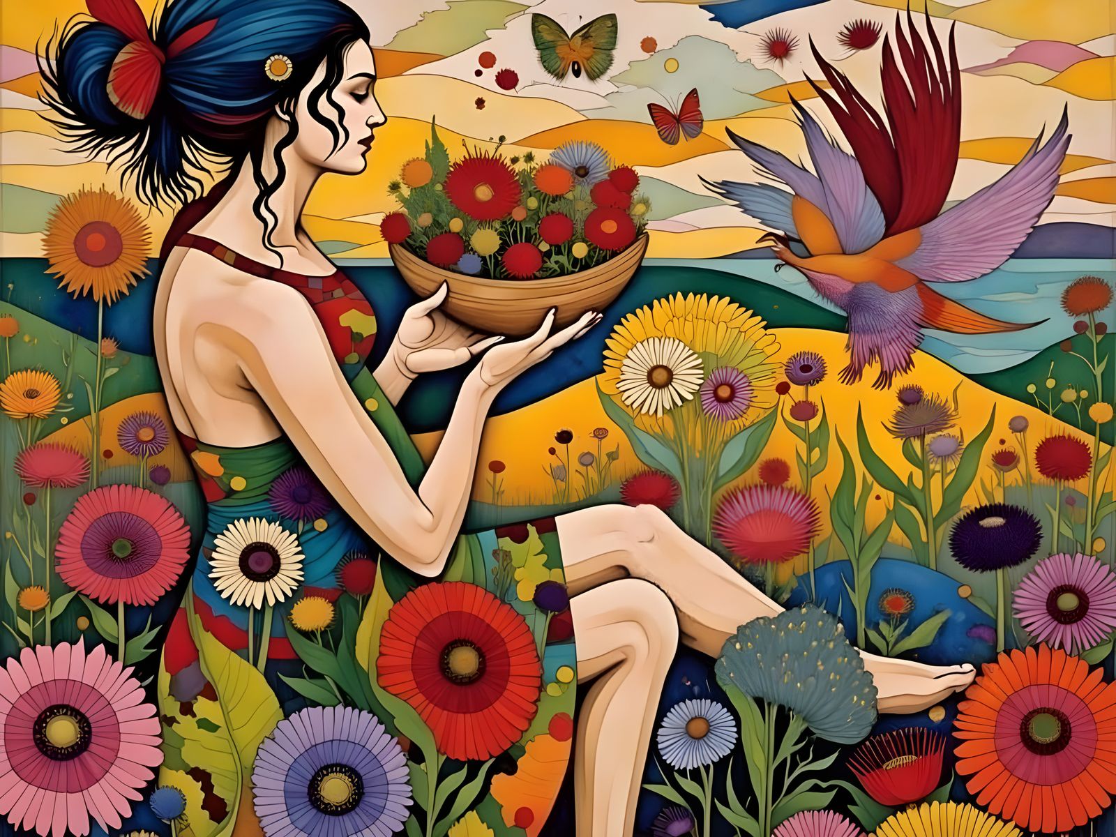 Indonesian Goddess in Batik Sarong Offers Blessings