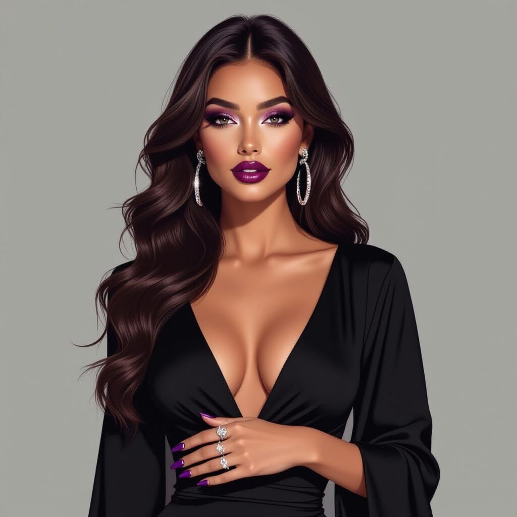 Fashion Model with Smoky Eyes and Purple Lips in City Lights