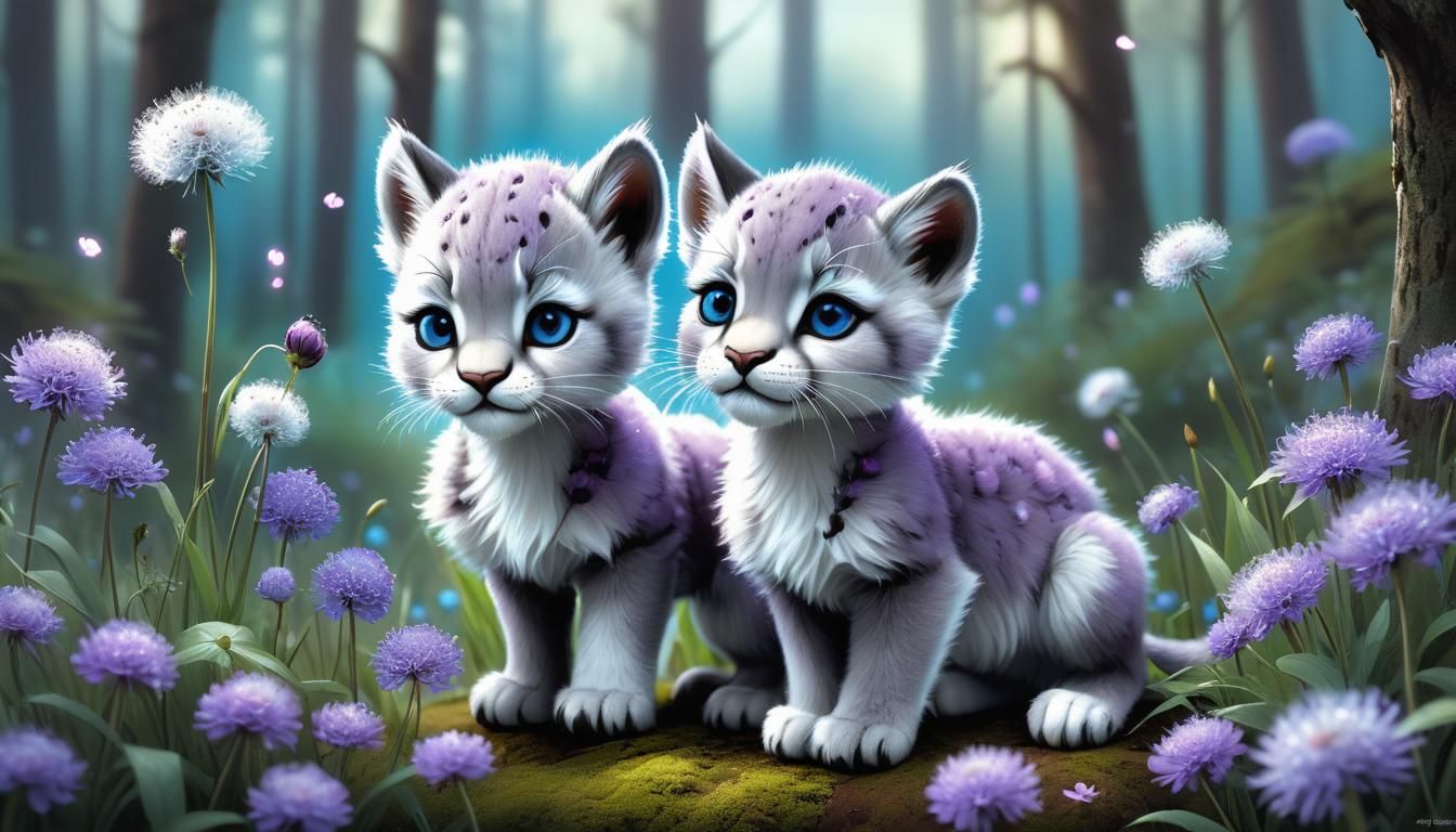 Adorable Silver Puma Cub in Forest, Pixar Style