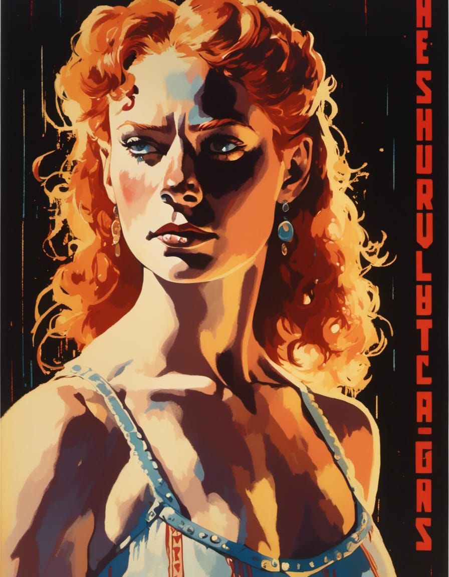 Majestic Strongwoman Movie Poster in Cyberpunk Style