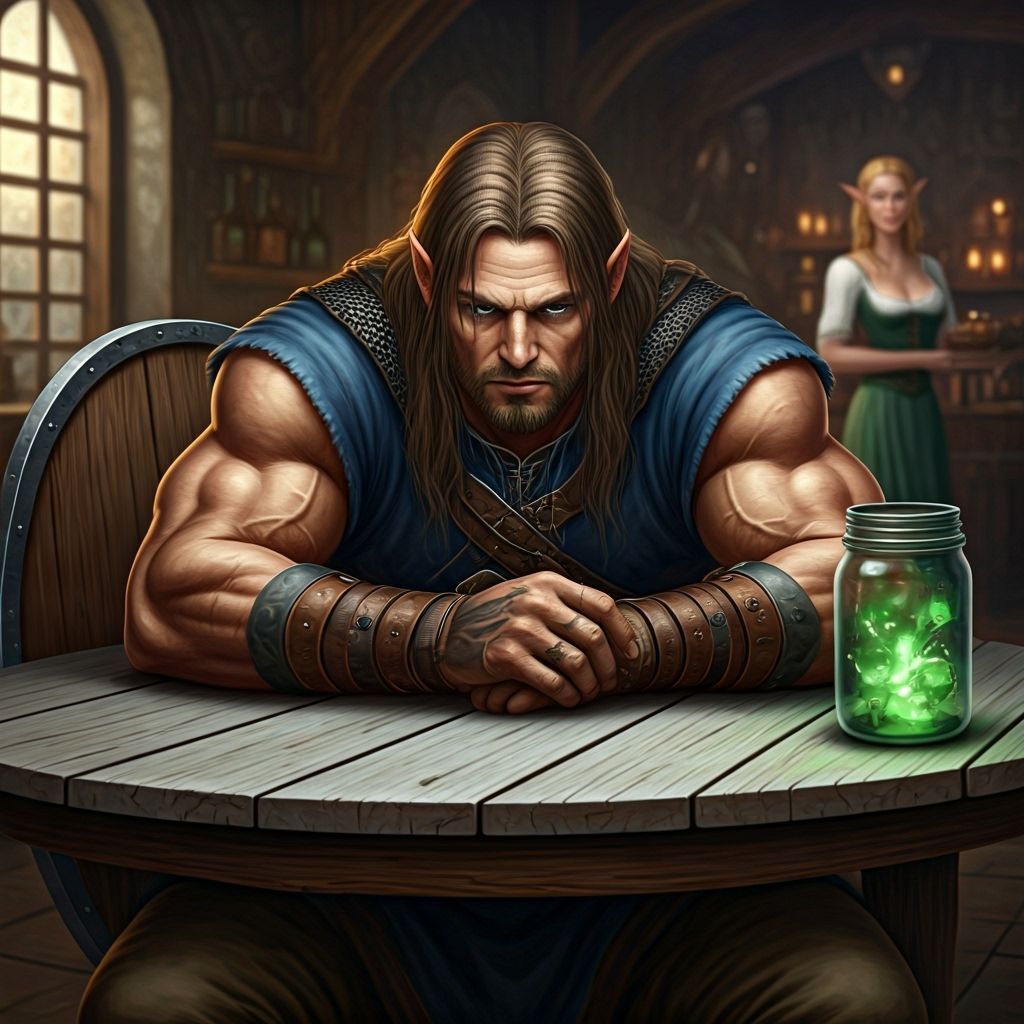 Fantasy Swordsman Resting in Tavern as Matte Painting