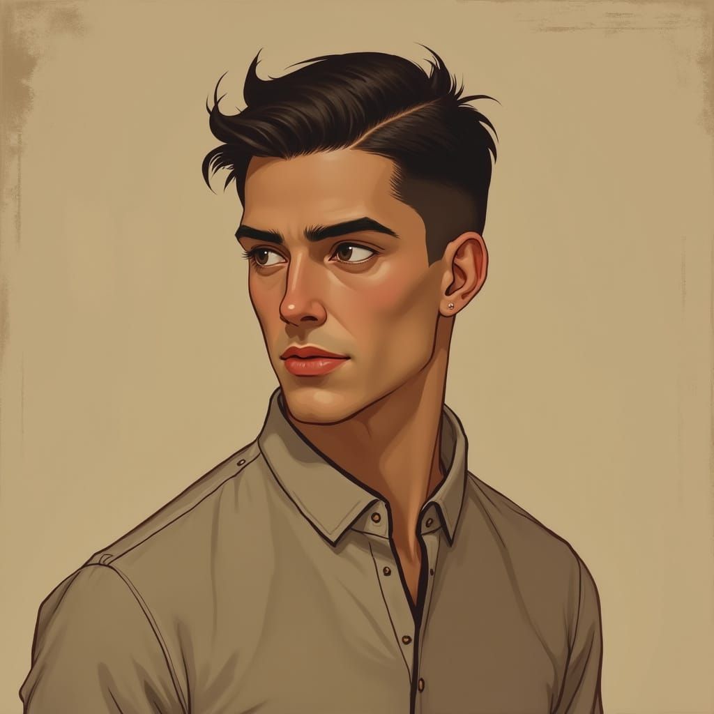 Calm Man Portrait in Style of Egon Schiele