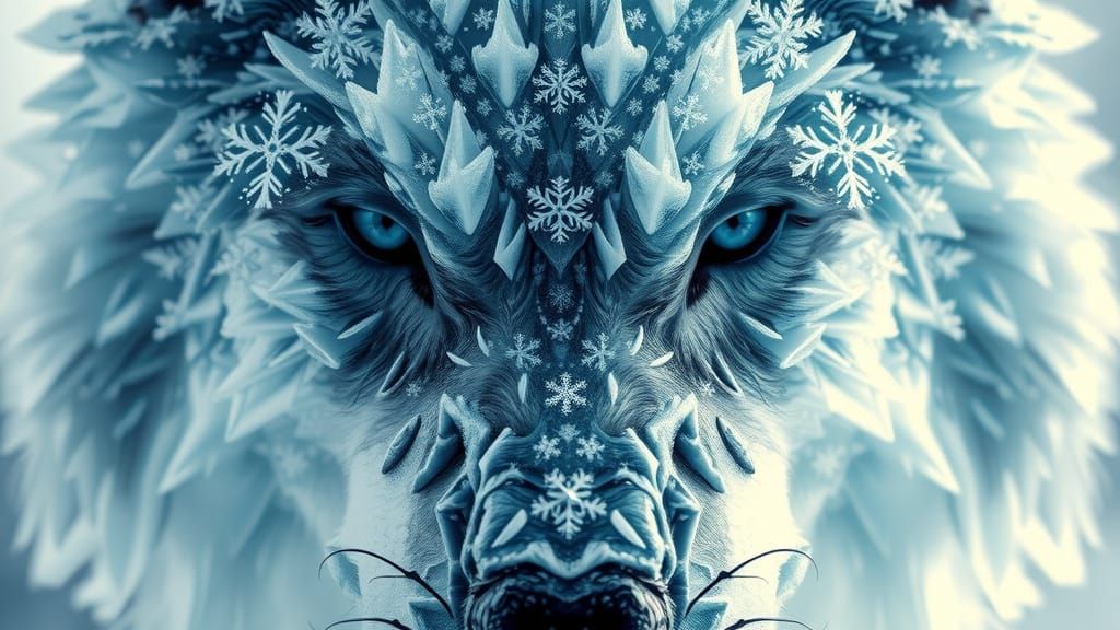 Surreal Ice Wolf in Hyper-Realistic, 8K Cinematic Close-Up