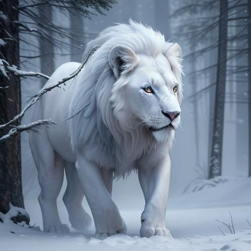 White Lion Cub Playing in Snowy Alaskan Forest