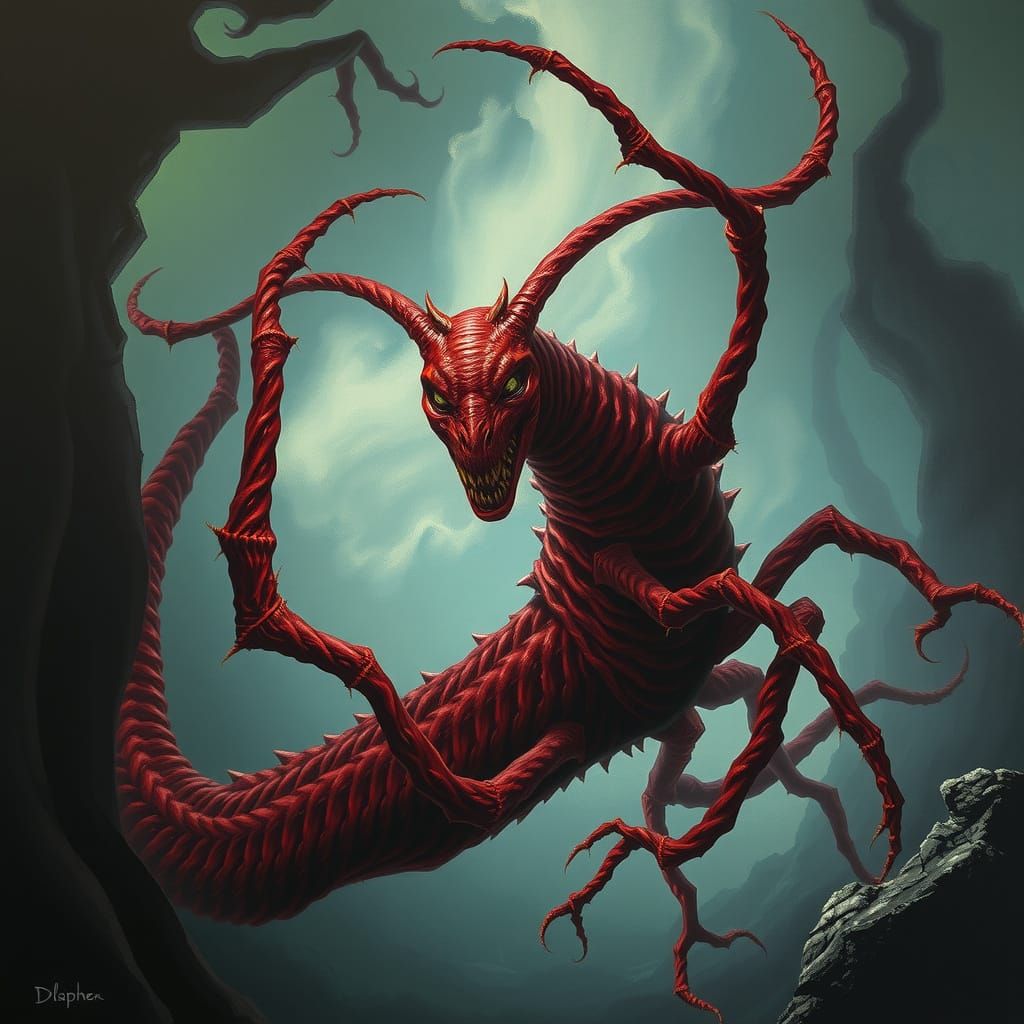 Monster Worm Soaring Through Mystical Realm