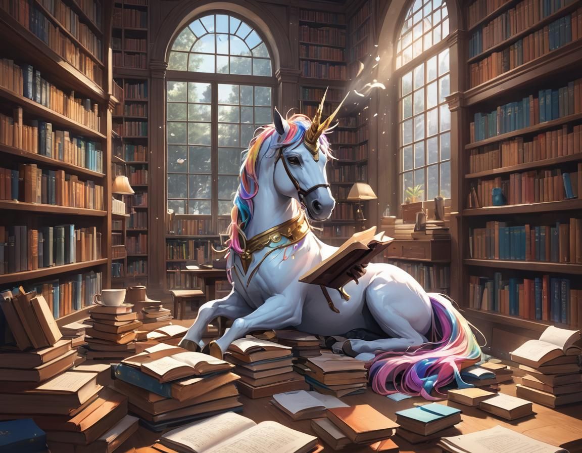 Magical Study Session in a Moonlit Library