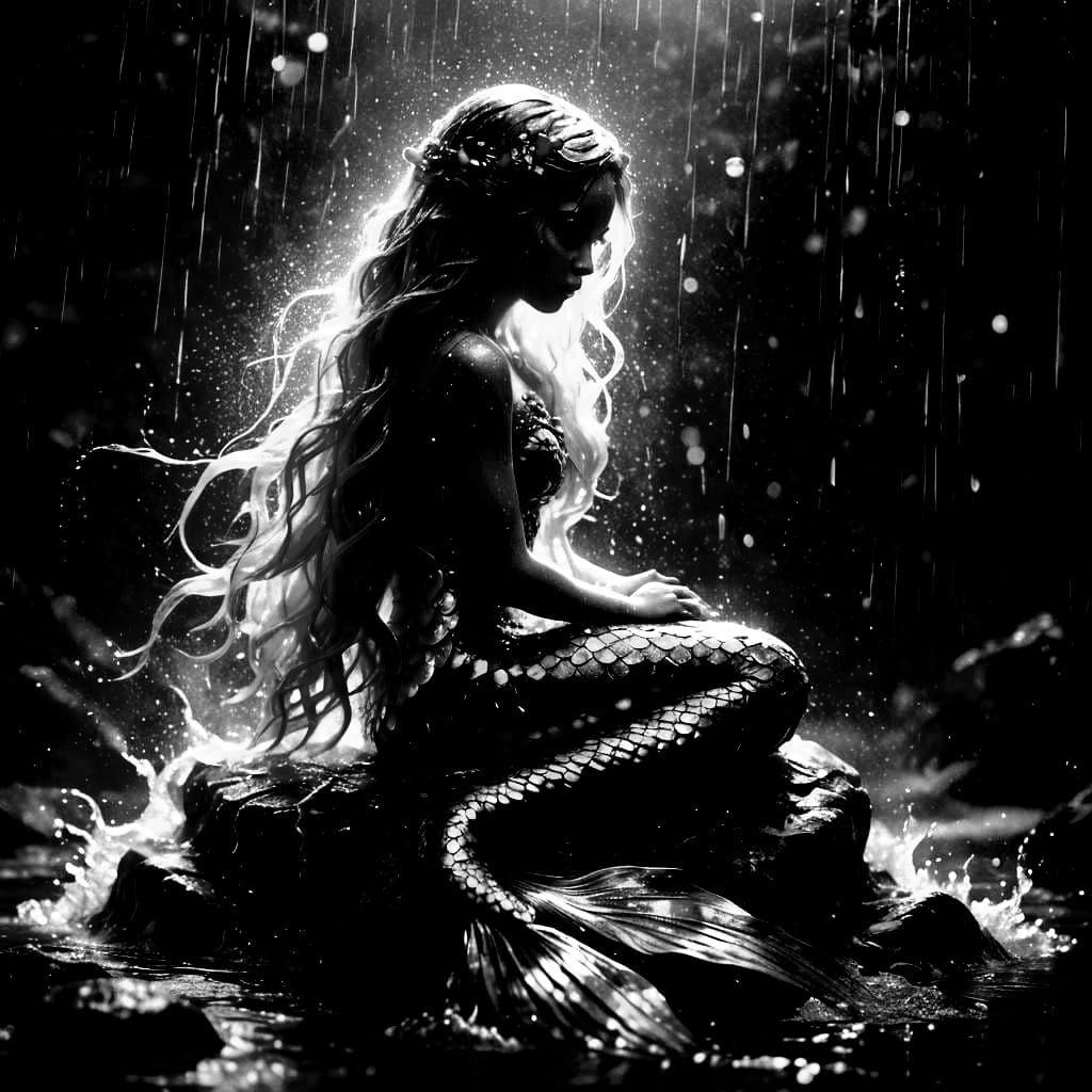 Fantasy Mermaid in the Rain: Hyper-Realistic Digital Art