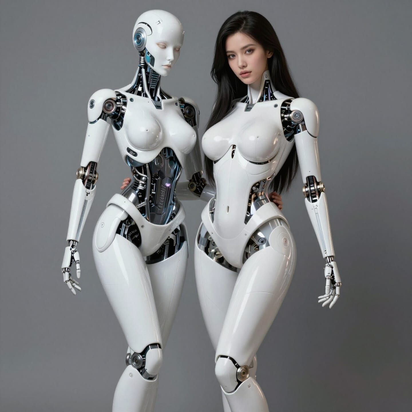 Curvy Cyborg Woman with White Enamel Accents