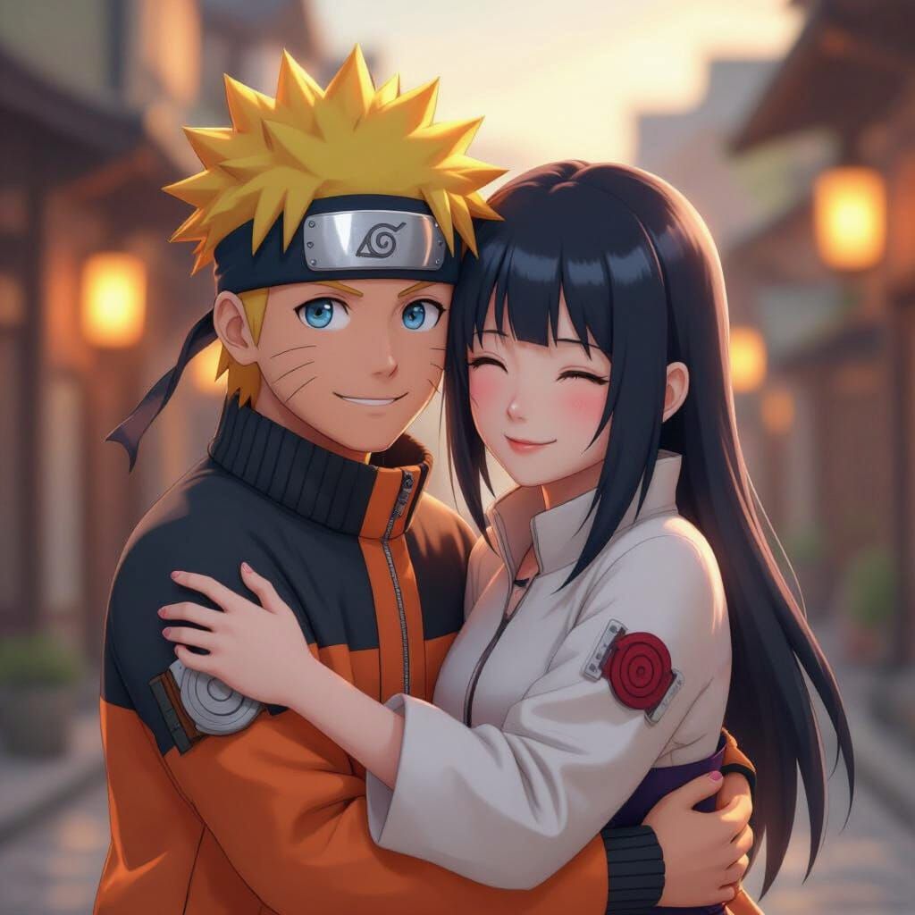 Naruto and Hinata's Warm Embrace in 3D Anime Style