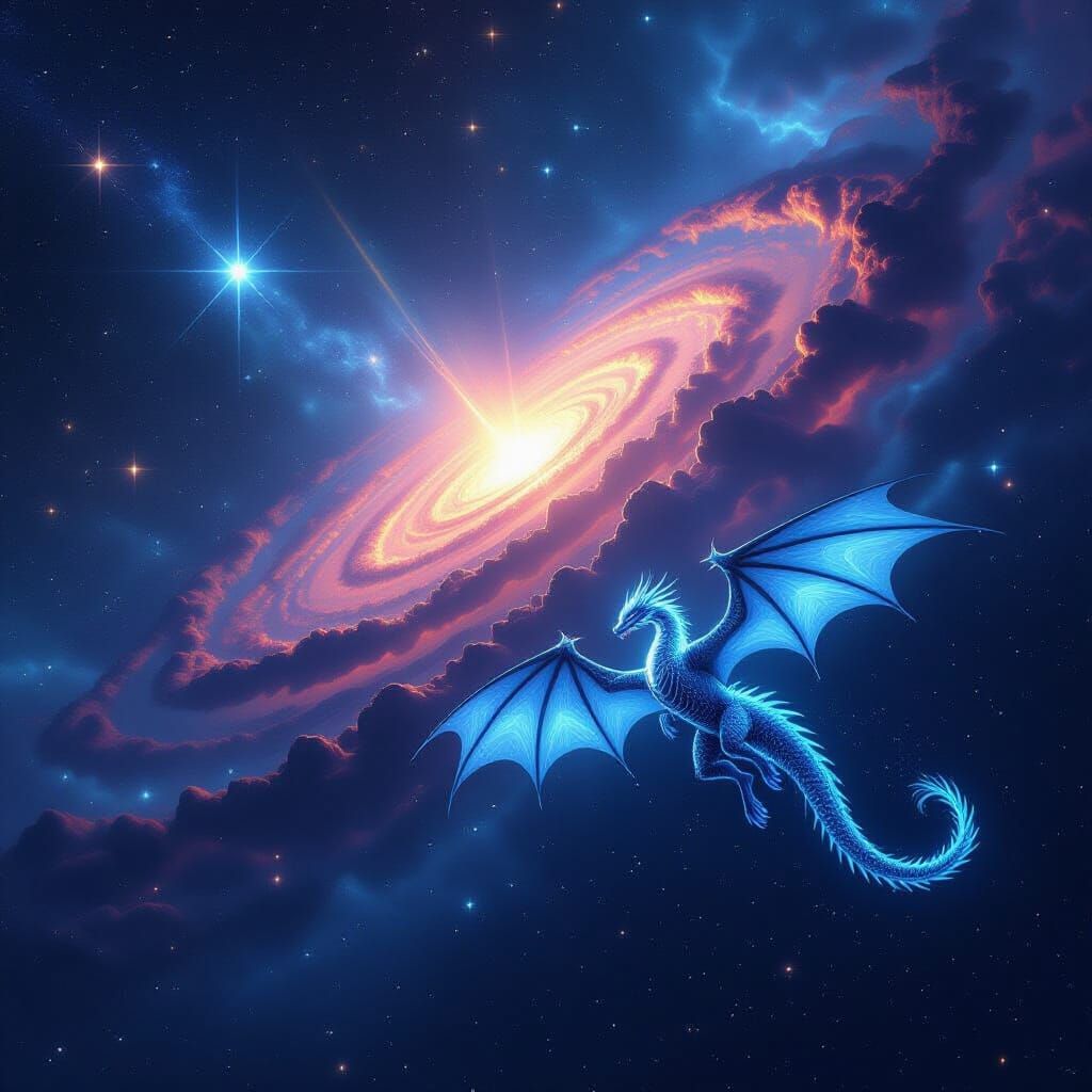 Bioluminescent Dragon Soaring Through Starry Galaxy in 3D St...