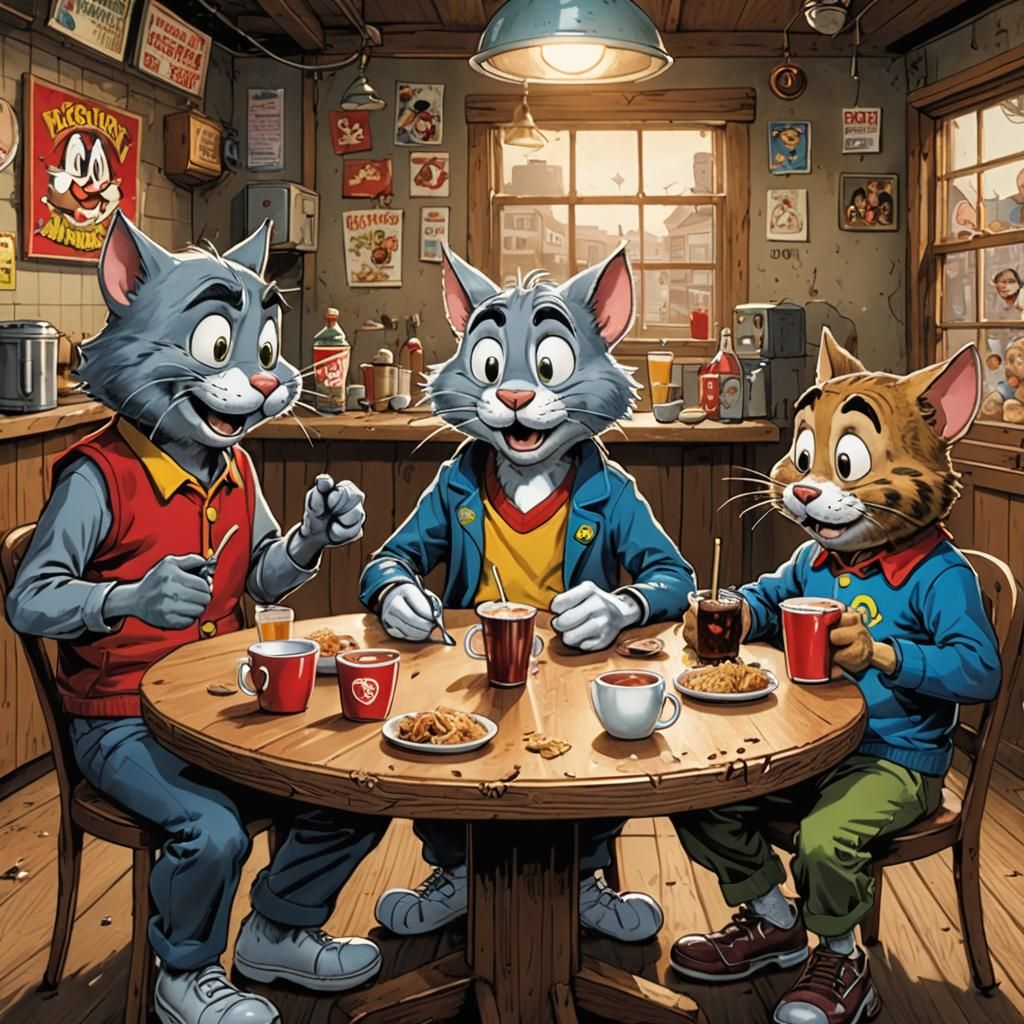 Cartoon Characters Enjoying Ramen, Comic Book Art