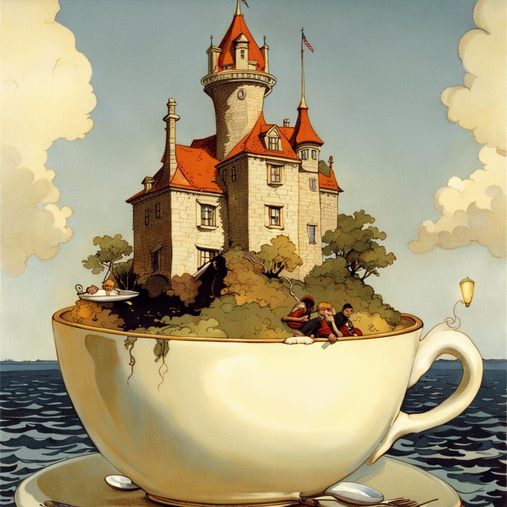Castle in Teacup: Americana Illustration