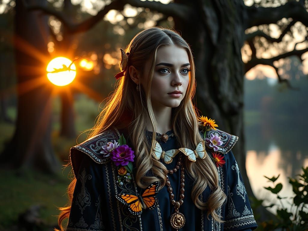 Hyper Realistic Norse Celtic Goddess in Vibrant Forest Lands...