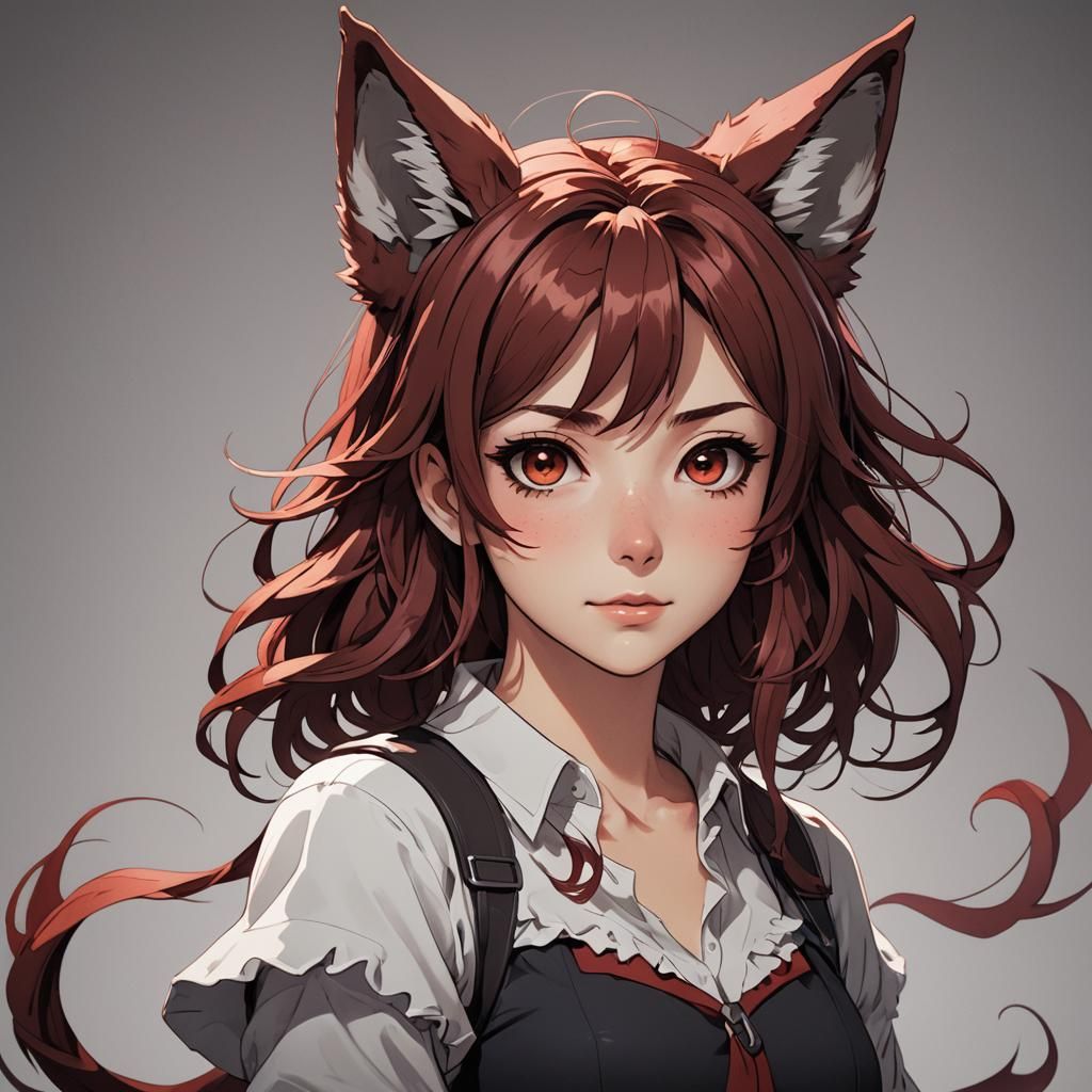 Anime Girl with Wolf Ears and Red Hair