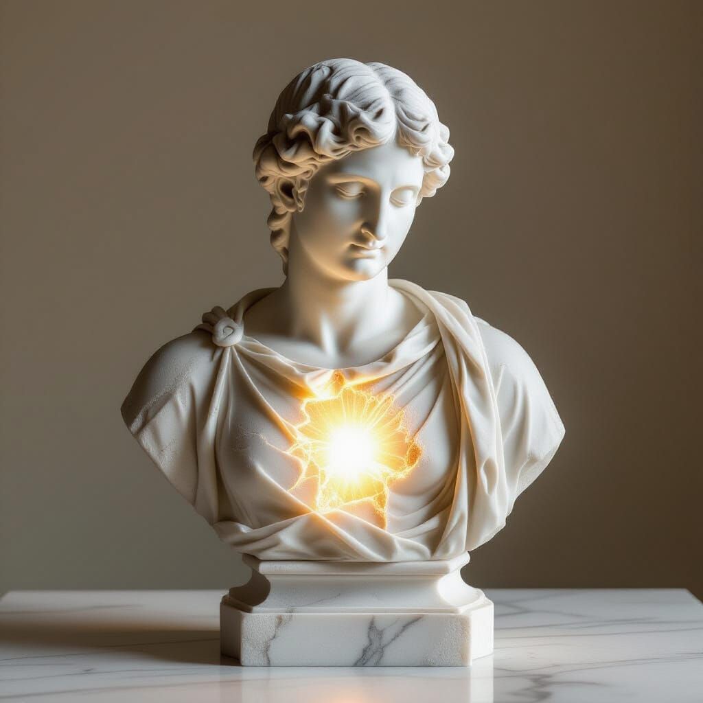 Unfinished Marble Statue Radiates Ethereal Light