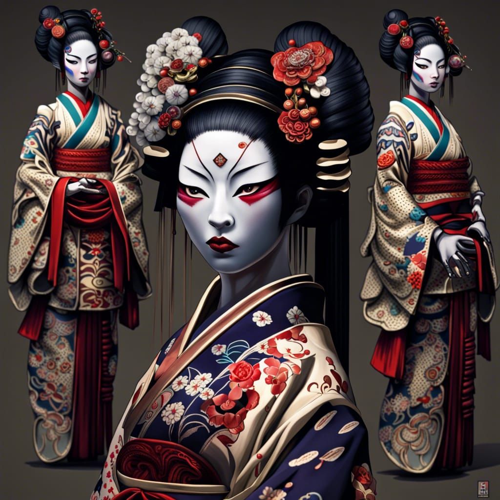 Ornate Kabuki Geisha Bunraku Girl in RPG Style