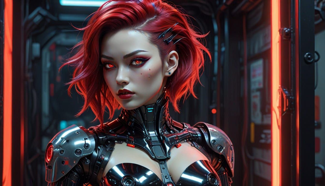 Cyberpunk Android Pinup in Gil Elvgren Style