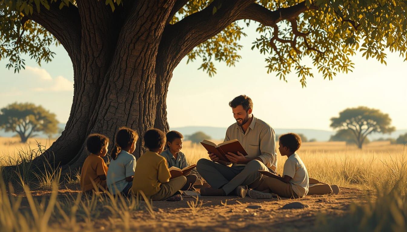 Teaching Children Under a Tree: Ultra-Realistic Photography