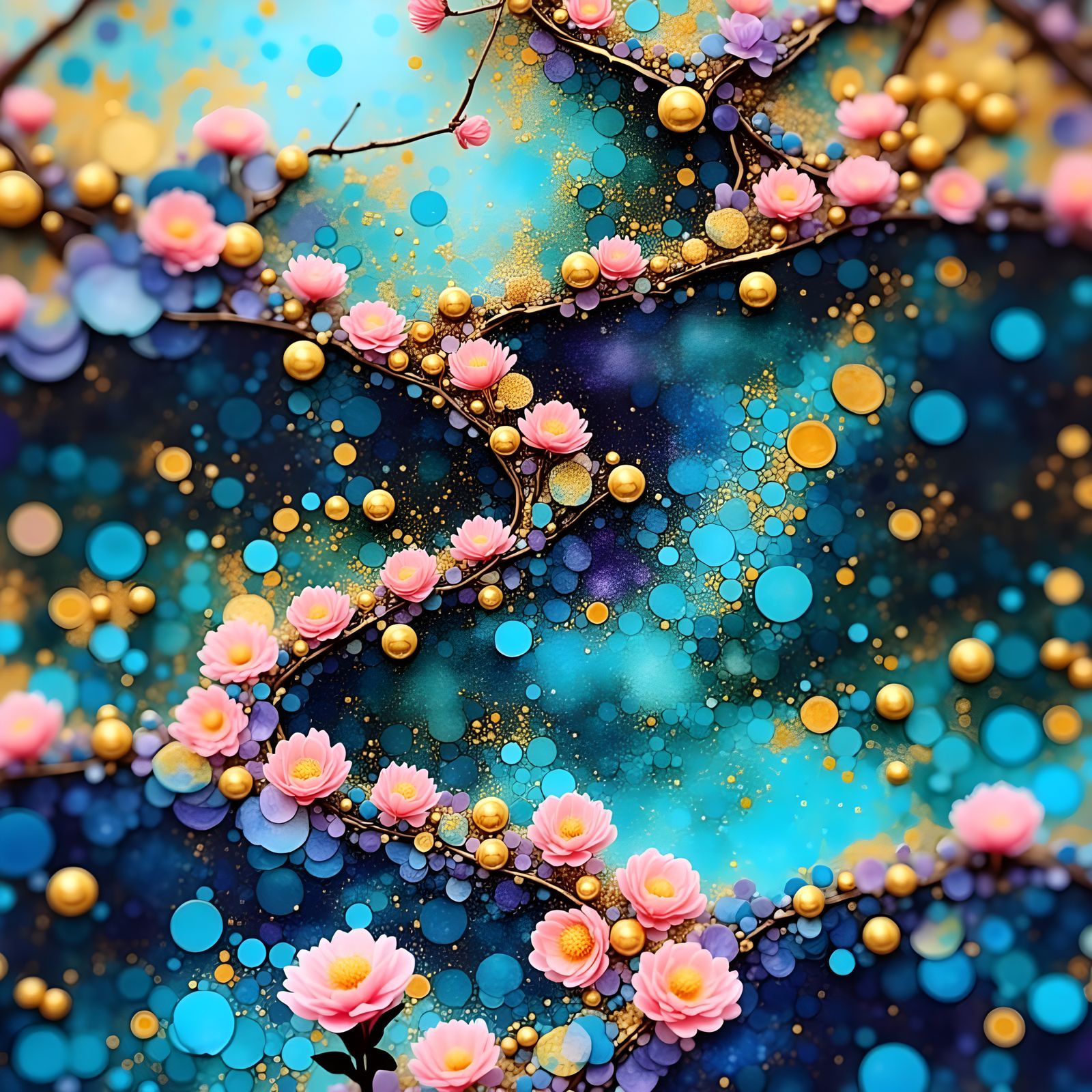 Kintsugi Cherry Blossoms in Kinetic Sculpture Garden