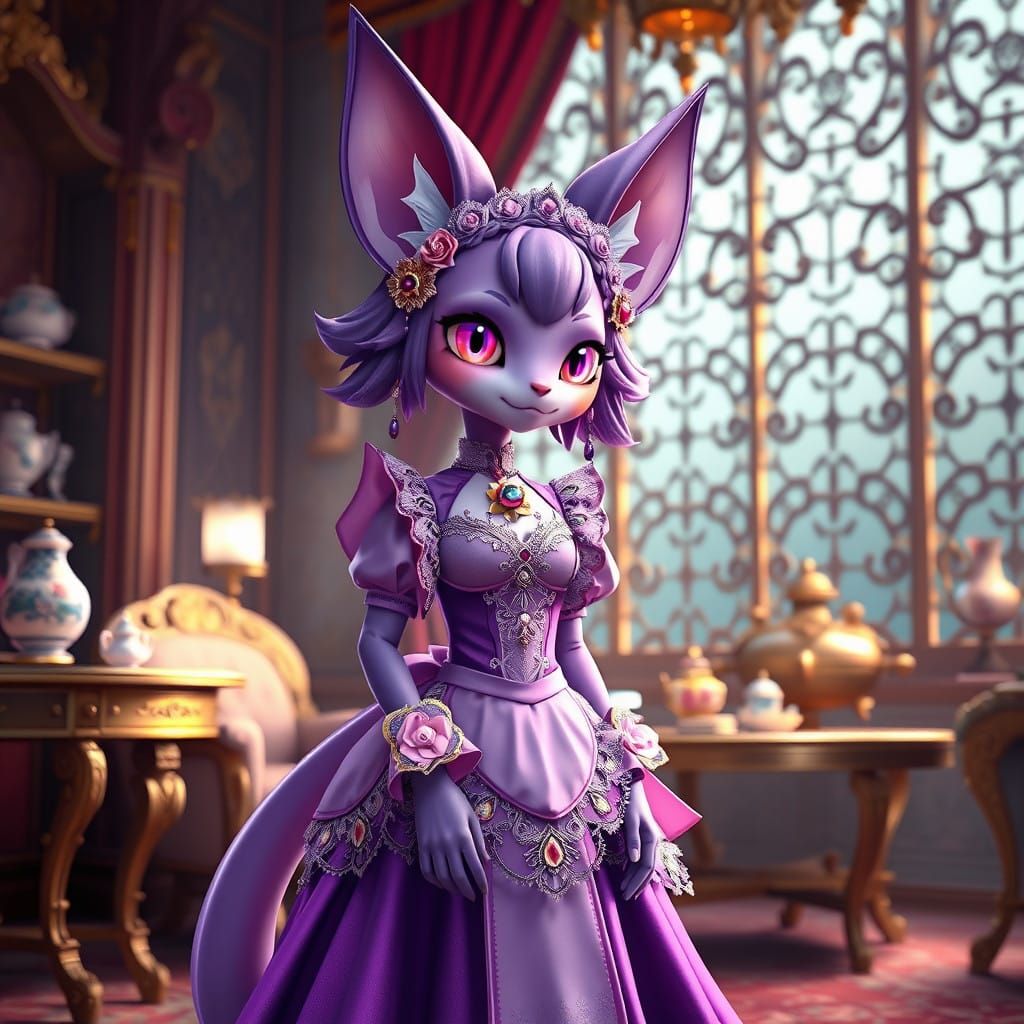 Anthropomorphic Espeon in Elegant Purple Maid Attire
