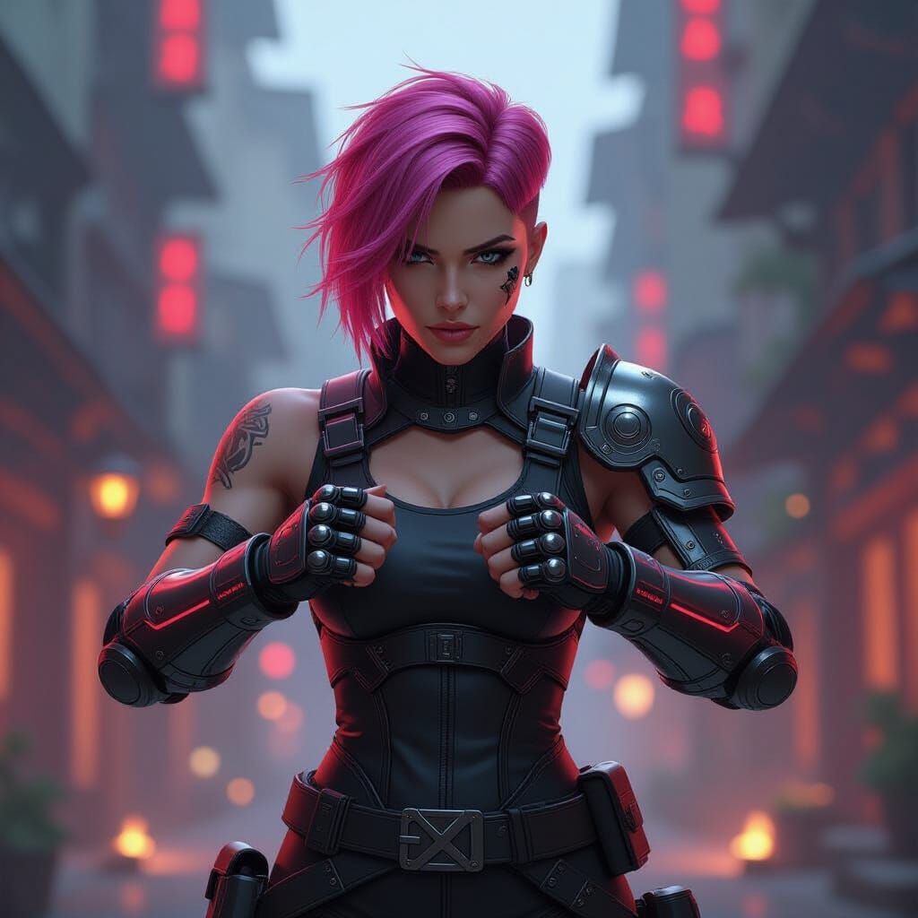 Vi the Fighter in Maximalist Digital Matte Painting