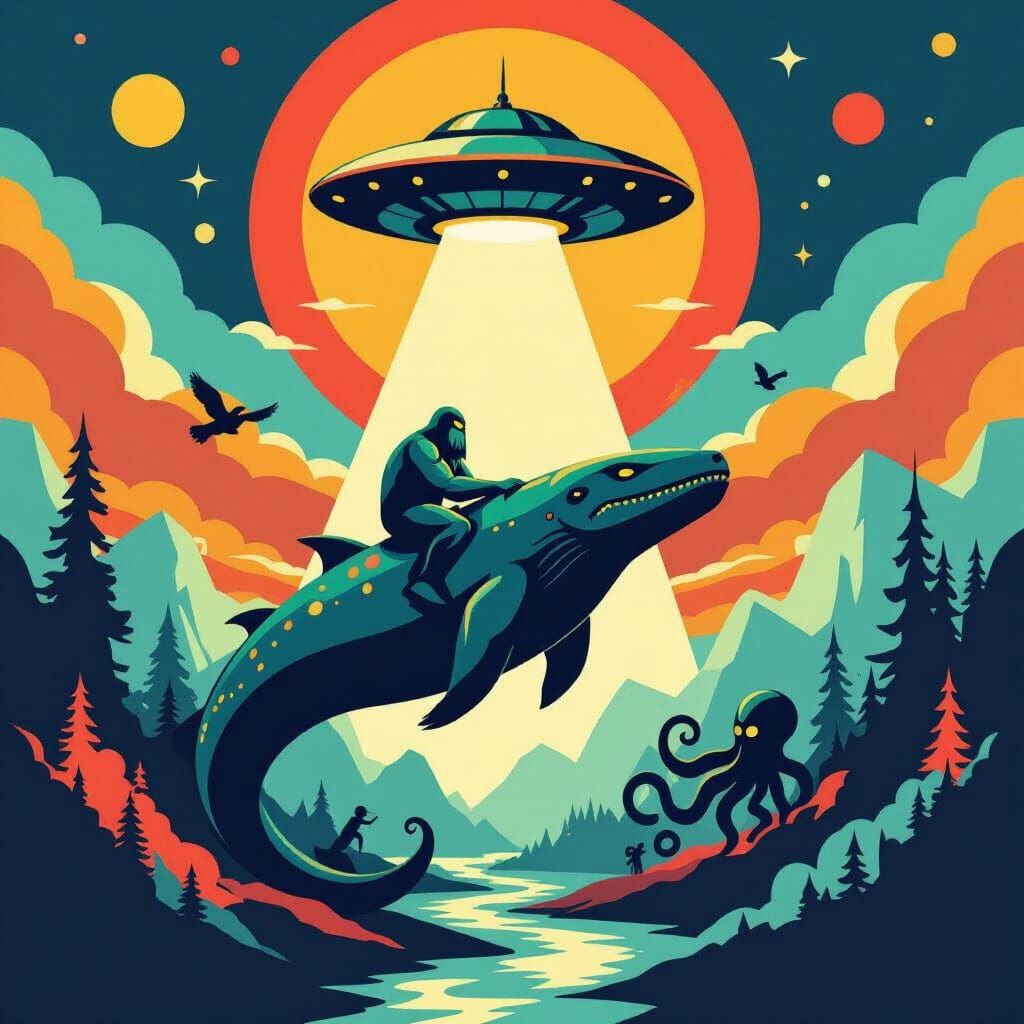 Bigfoot and Nessie in Modern Digital Art