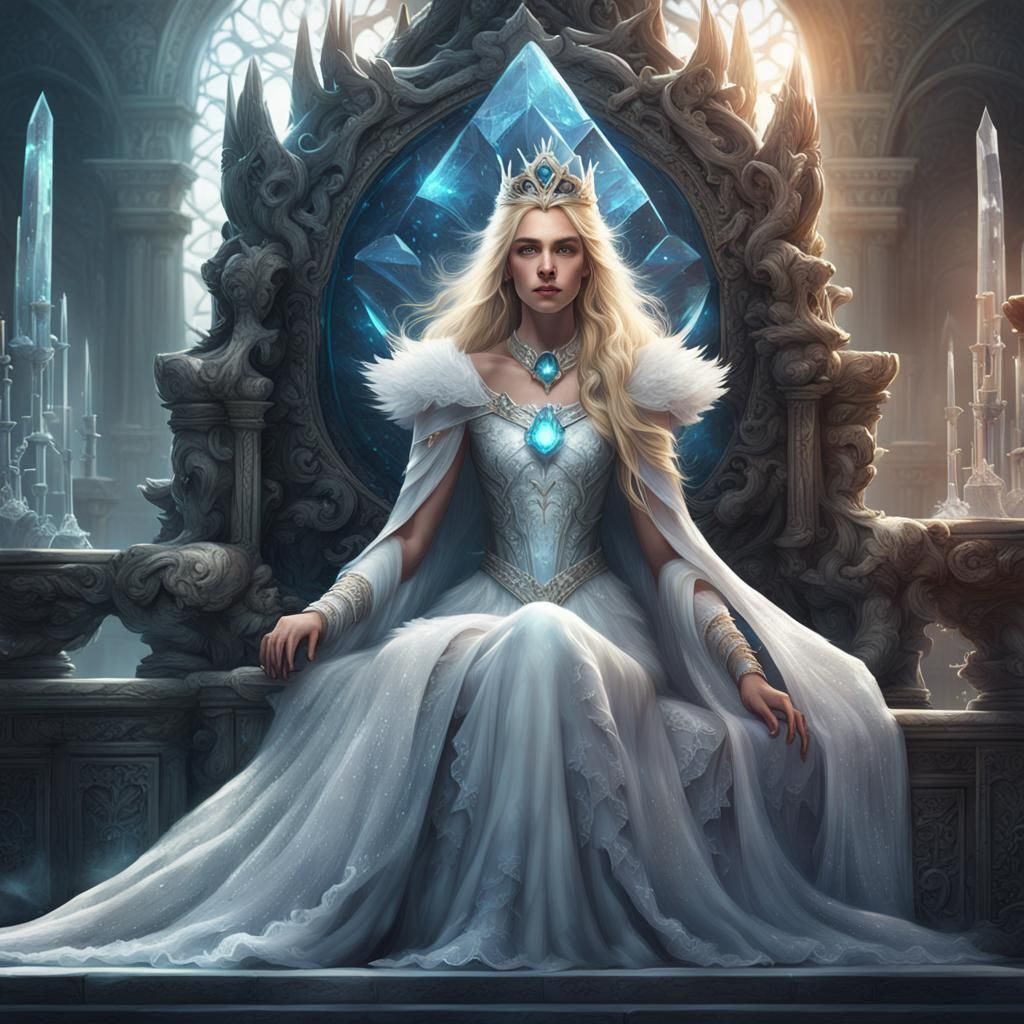 Crystal Princess on Throne with Wand: Fantasy Art