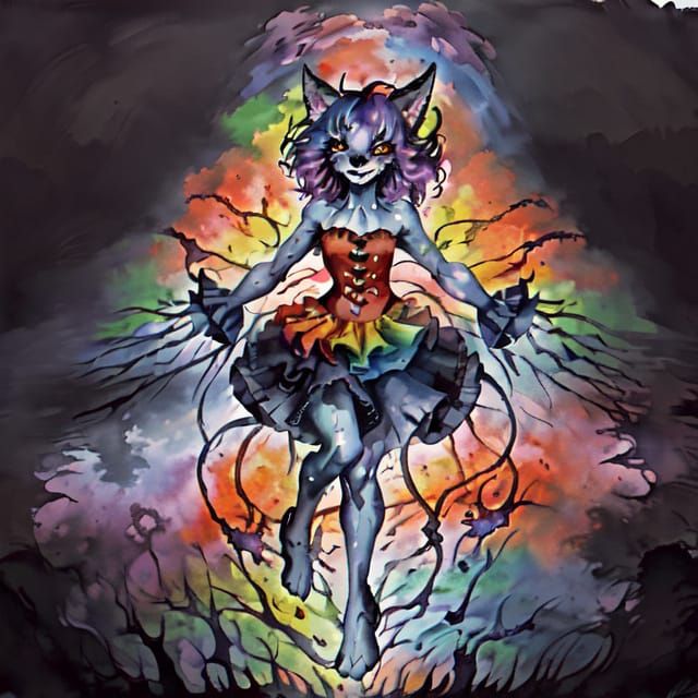 Surrealist Clown Dances in Fiery Void as Expressionist Paint...