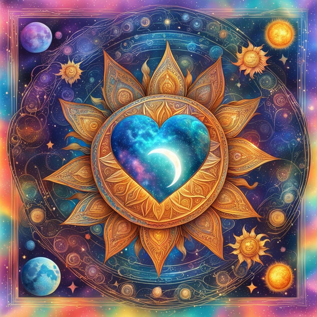 Holographic Cosmic Heart, Moon, and Sun in 8k